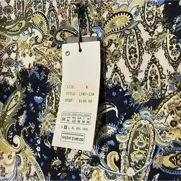 Mens Silver Stone Blue Cream Gold Paisley Shirt Modern Fit NWT Size M - Picture 4 of 7
